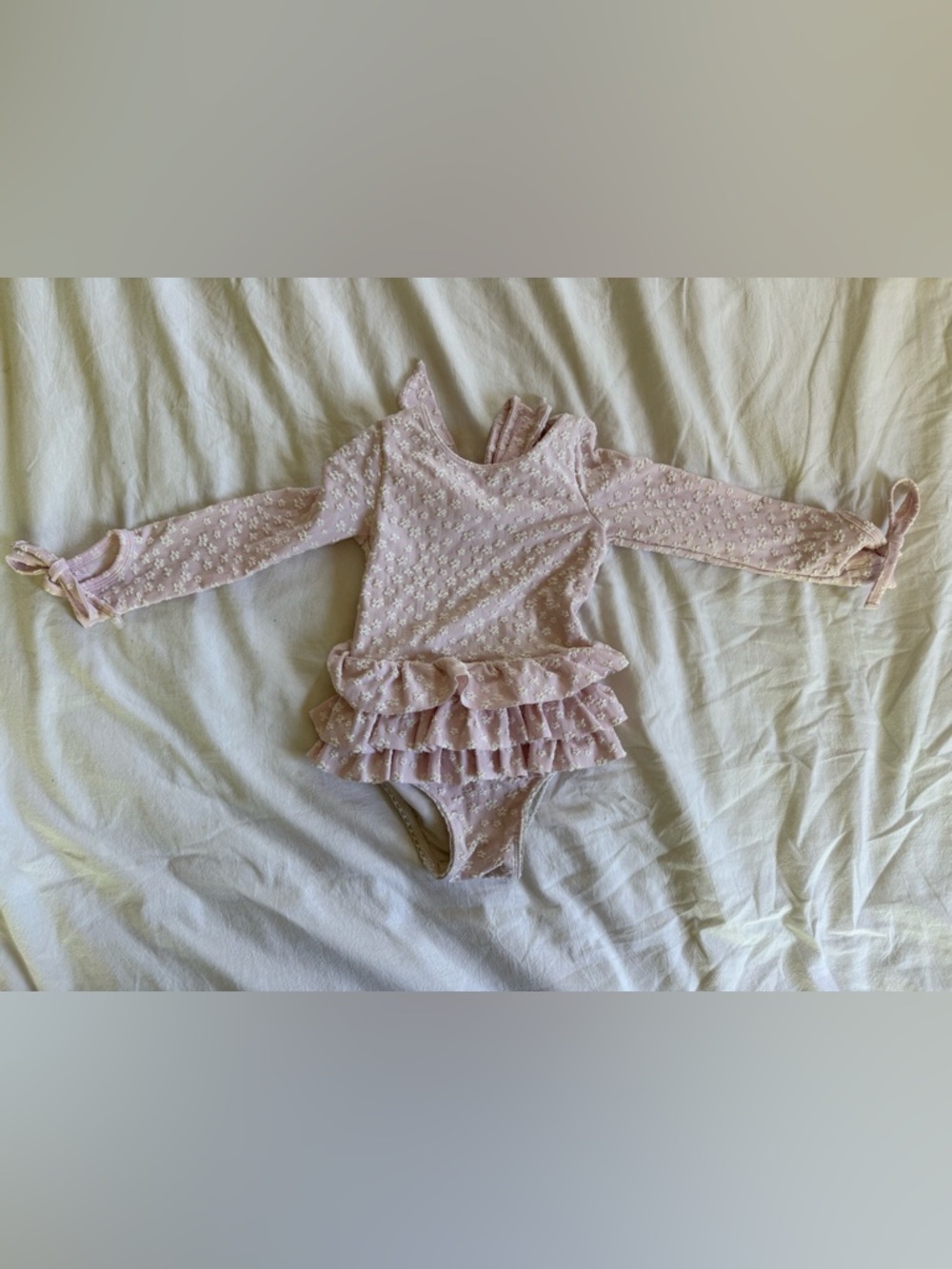 Lolly May Ruffled Long-Sleeve One-Piece Swimsuit in Light Pink